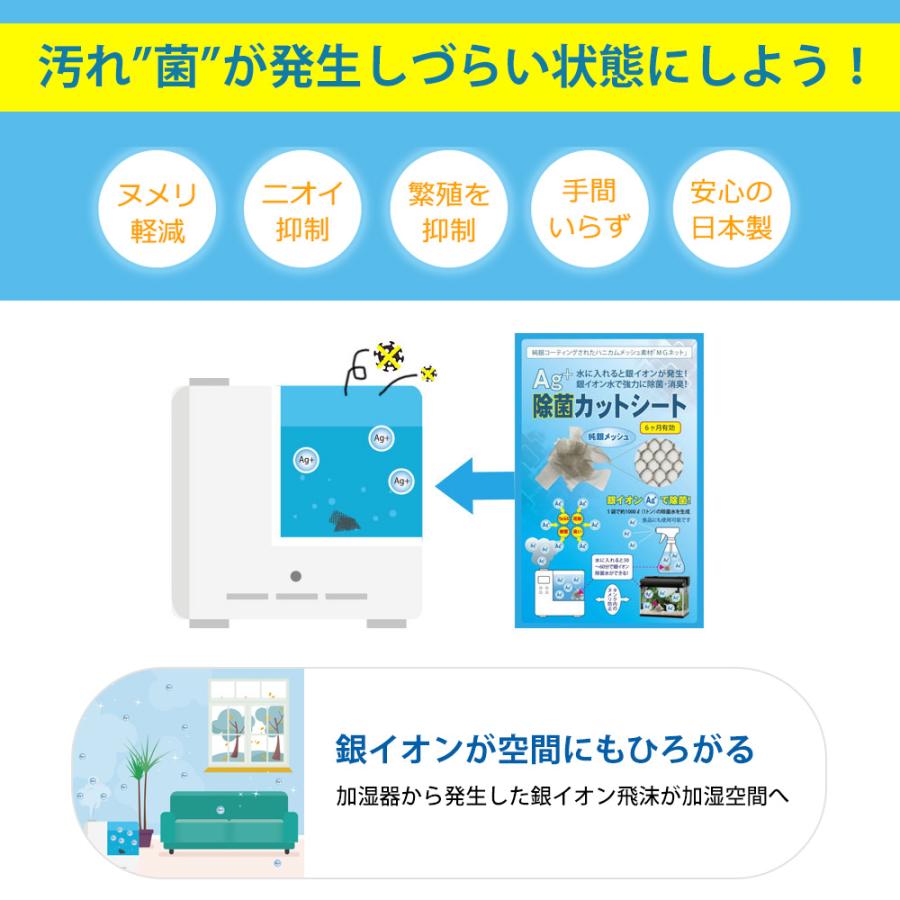 【超音波加湿器対応】加湿器タンク内に銀イオンAg+除菌カットシート（2袋入）を入れるだけで銀イオン水を生成し続けます。除菌水利用もOK! 繰り返しOK |  | 03