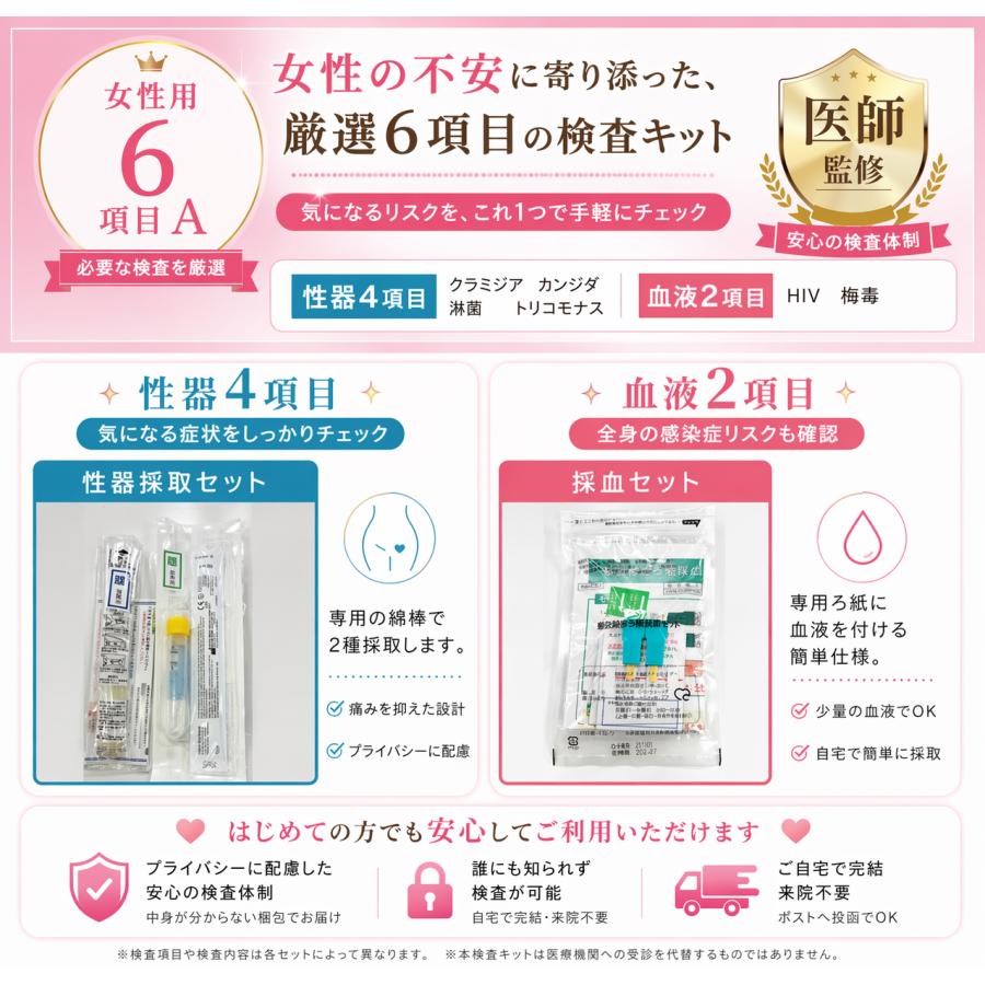 性病検査キット 女性用 6項目A 性病 検査 : 株式会社メディカル・コア