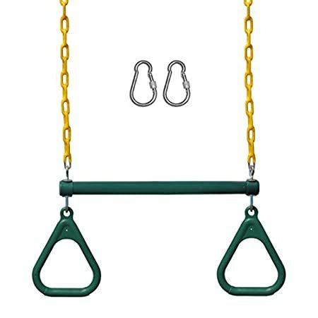 【超安い】  (Green) - Jungle Gym Kingdom 46cm Trapeze Swing Bar with Rings 120cm Heavy 屋外遊具