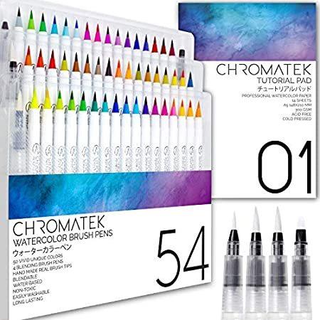 本日特価 Chromatek 水彩ブラシペン54本 15ページパッド 滑らか ブレンドブラシ4本 リアルブラシチップ オンラインビデオチュートリアルシリーズ イラスト用マーカー Www Buccella Com