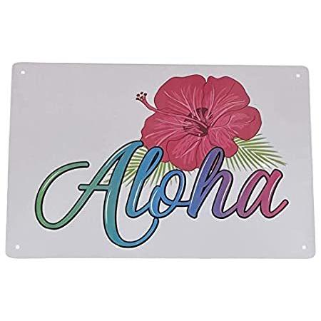 驚きの価格 Hawaii Aloha 米国輸入品 ハイビスカスブリキメタルサイン ホーム バー ティ アイランドバイブの装飾的なハワイアンウォールデコ カラフルな文字入り 整理用品 小物入れ Albashiroh Sch Id