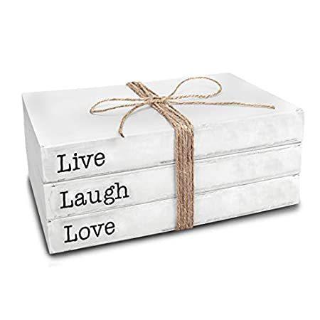 超安い - 装飾用ホワイトブック、3個セット Designs TenXVI Live 素朴なファームハウスアクセン - 積み重ねられた本 Love Laugh 小物収納、小物入れ