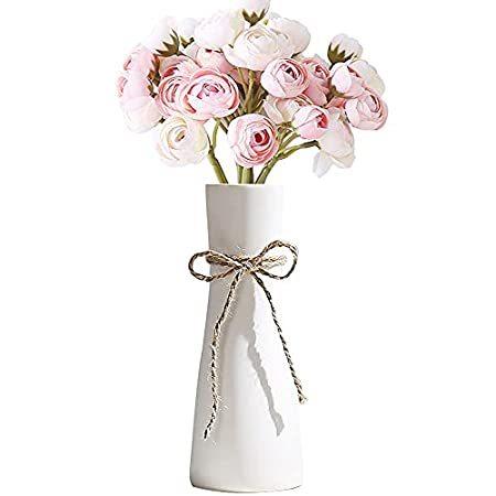 Whjy 花瓶 花台 Meemee 9インチ ホワイトセラミックドライフラワー花瓶 小さなフレッシュフラワーアレンジメント 小さなフレッシュフラワーアレンジメント モダンスタイル ロープ付き ダイニングルーム B094vh493l Meemee Store リビン
