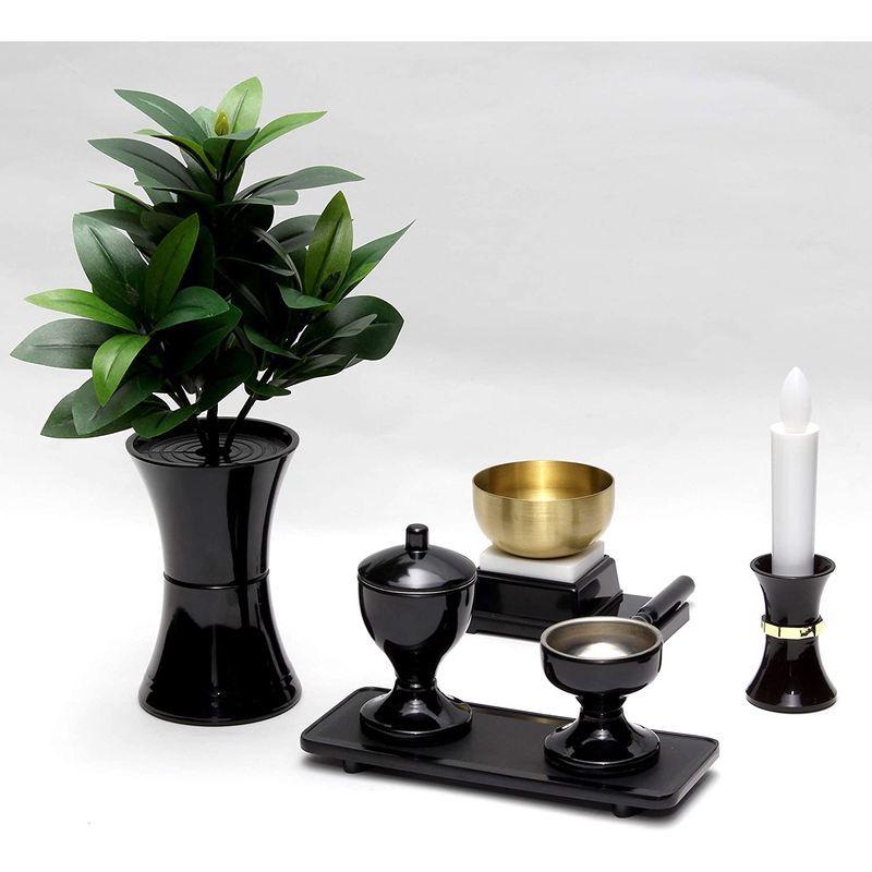 販売 創価学会 水入れ ご飯入れ お盆 おりん 花瓶 しきみ シキビ造花 電気ろうそく 7点セット 黒 ミニ仏壇 コンパクト仏壇に最適 スーパーセール Puskeu Polri Go Id