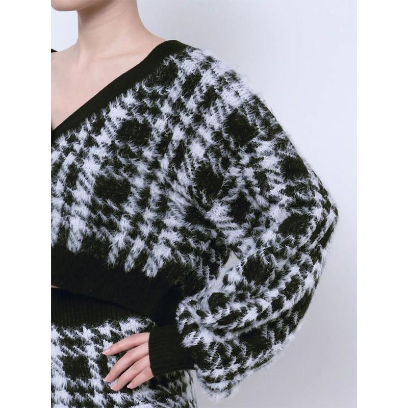 【SALE】シャギーCHECK PATTERN MIXニットトップス GYDA ジェイダ 072462642001 gyda レディース プルオーバー セーター フリーサイズ  ショート丈 カーディガン | GYDA | 11