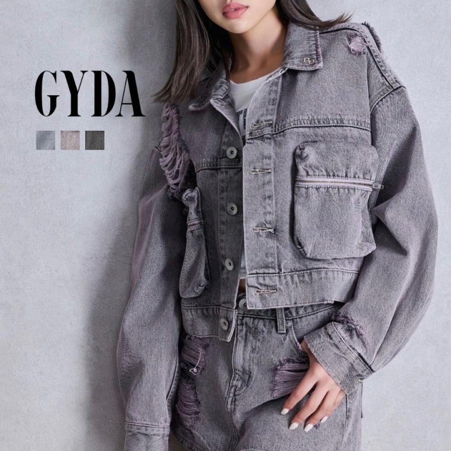 ZIP POCKETダメージショートデニムGジャン GYDA ジェイダ 072540201601 gyda レディース フリーサイズ ピンク アイスブルー ルーズ ショート丈 デニムジャケット | GYDA
