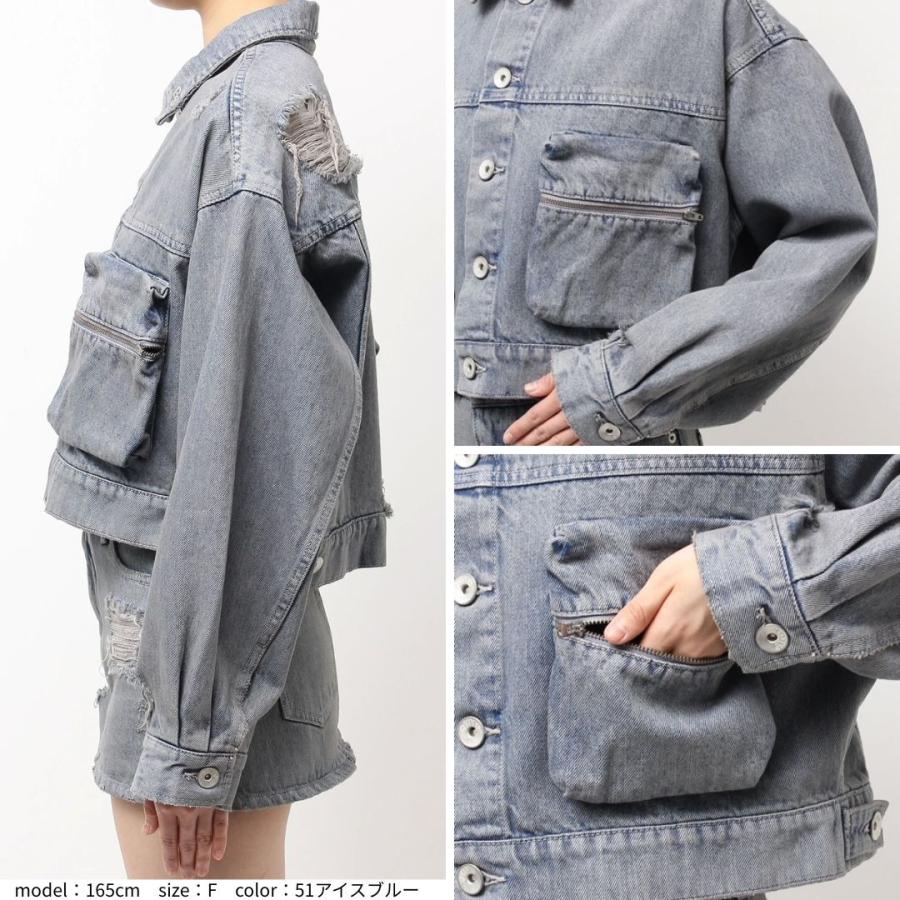 ZIP POCKETダメージショートデニムGジャン GYDA ジェイダ 072540201601 gyda レディース フリーサイズ ピンク アイスブルー ルーズ ショート丈 デニムジャケット | GYDA | 15