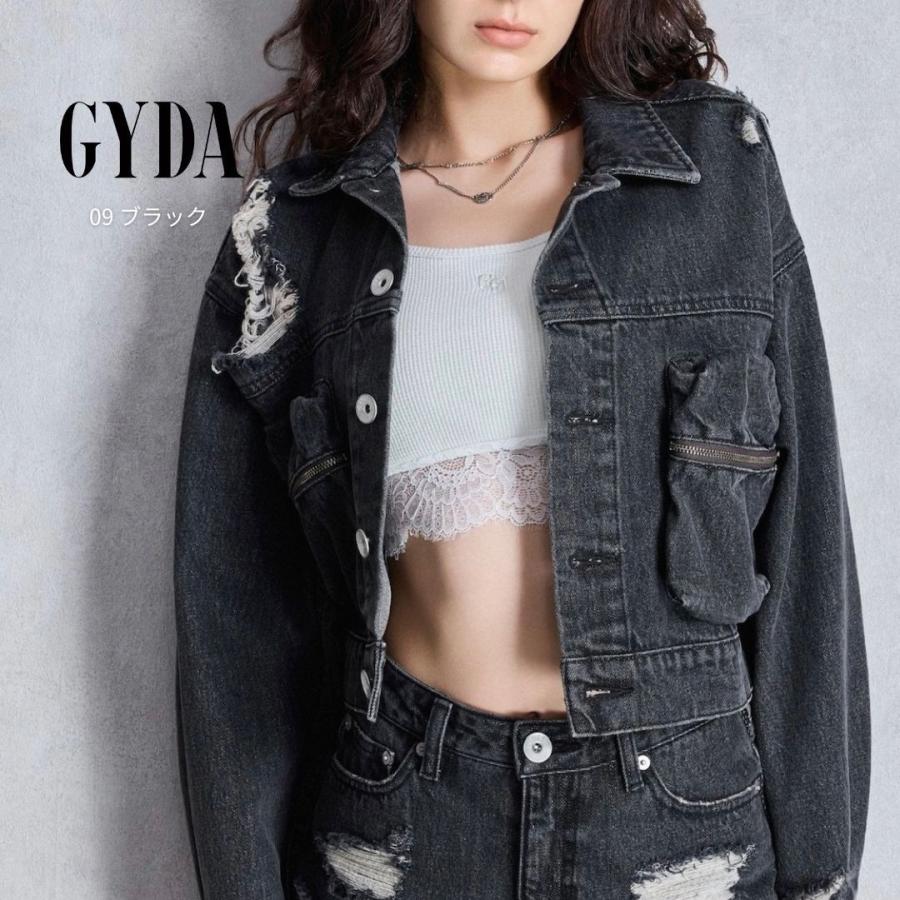 ZIP POCKETダメージショートデニムGジャン GYDA ジェイダ 072540201601 gyda レディース フリーサイズ ピンク アイスブルー ルーズ ショート丈 デニムジャケット | GYDA | 01