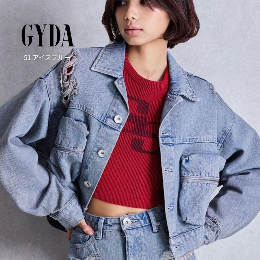 ZIP POCKETダメージショートデニムGジャン GYDA ジェイダ 072540201601 gyda レディース フリーサイズ ピンク アイスブルー ルーズ ショート丈 デニムジャケット | GYDA | 03