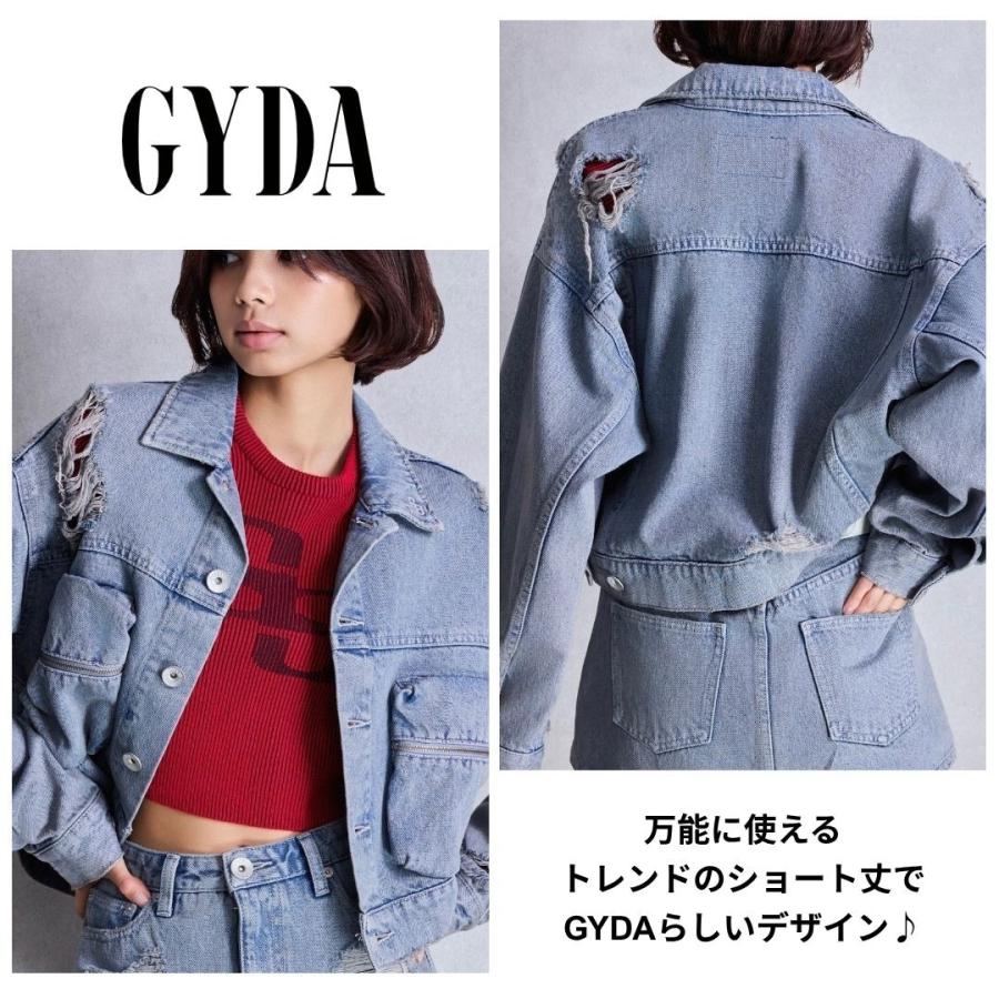 ZIP POCKETダメージショートデニムGジャン GYDA ジェイダ 072540201601 gyda レディース フリーサイズ ピンク アイスブルー ルーズ ショート丈 デニムジャケット | GYDA | 05