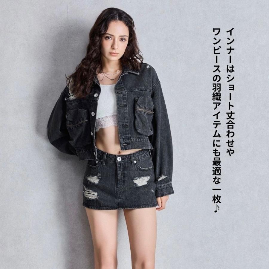 ZIP POCKETダメージショートデニムGジャン GYDA ジェイダ 072540201601 gyda レディース フリーサイズ ピンク アイスブルー ルーズ ショート丈 デニムジャケット | GYDA | 06