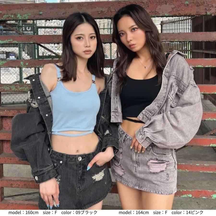 ZIP POCKETダメージショートデニムGジャン GYDA ジェイダ 072540201601 gyda レディース フリーサイズ ピンク アイスブルー ルーズ ショート丈 デニムジャケット | GYDA | 11