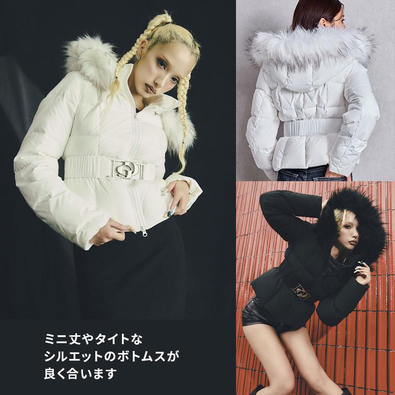 GYDA ベルト付きダウンコート　ジャケット白 セール】SymmetryGYDAベルト付きロングダウンコート（ダウンジャケット