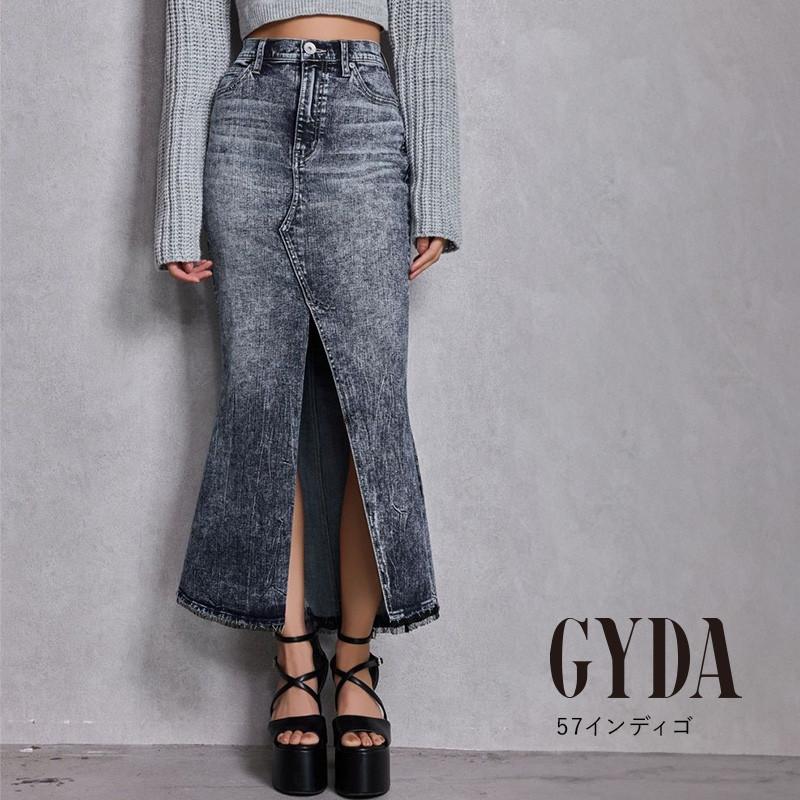 d.i.a. ダイヤ ダメージ 加工 アッシュ ブラック デニム スカート 灰 GYDA（ジェイダ） ハイウエストHEM LACEマーメイドデニムスカート