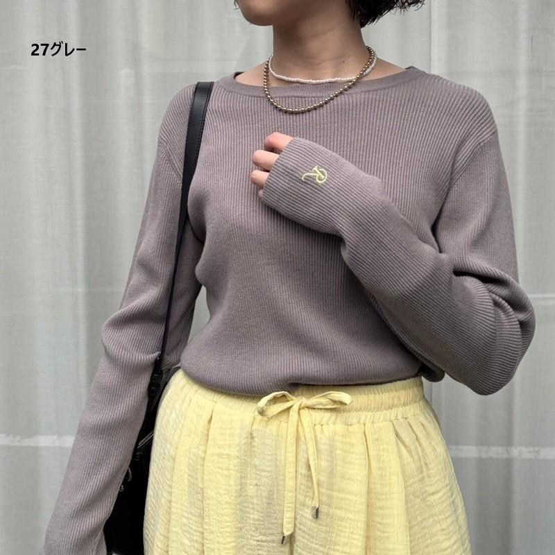 ワンポイント刺繍RIBニット  ROSIEE ロージー RO81249 rosiee レディース トップス ニット シンプル スリム フリーサイズ 白 オフホワイト グレー ブラック | ROSIEE | 03
