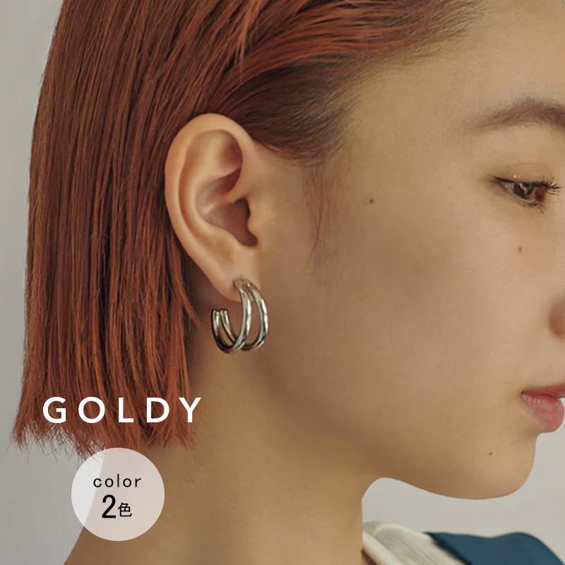 ダブル ライン フープ ステンレス ピアス GOLDY ゴールディ 1230514 goldy アクセサリー レディース 女性 メンズ 男性 シルバー ゴールド 両耳用 フープピアス | GOLDY