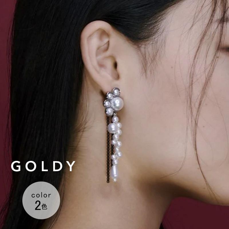 デコラティブ モノトーン ピアス GOLDY ゴールディ 1241102 goldy アクセサリー レディース 女性 ロングピアス アレルギーフリー パール ブラック goldy ピアス | GOLDY