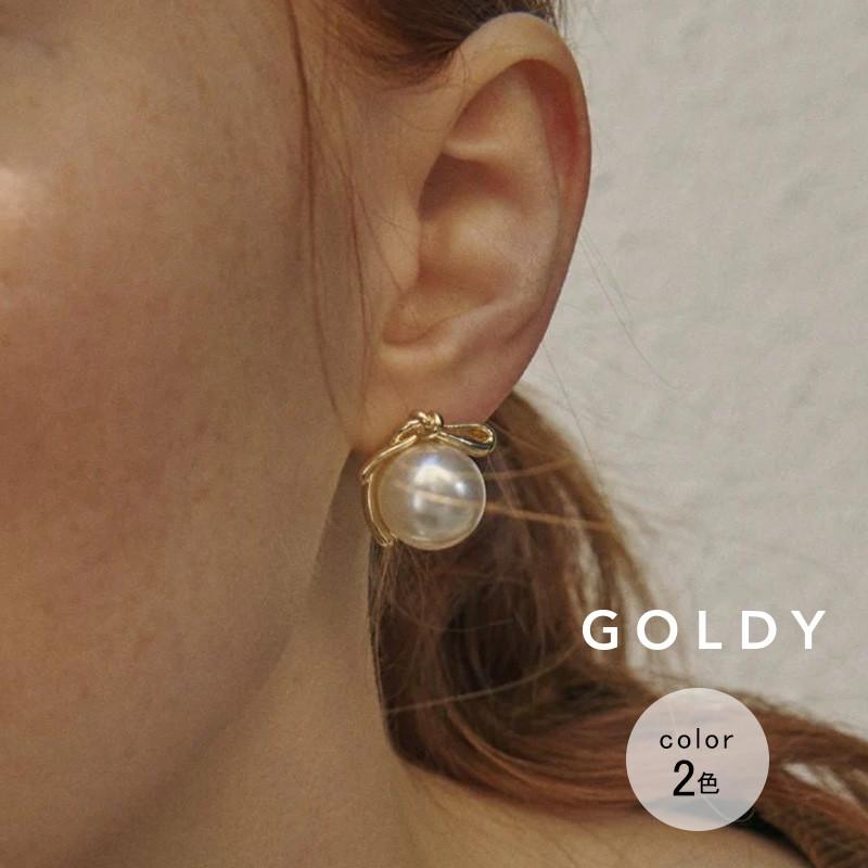 ビッグ パール ノット ピアス GOLDY ゴールディ 1250101 goldy アクセサリー レディース 女性 シルバー ゴールド 大きい パールピアス アレルギー対応 | GOLDY