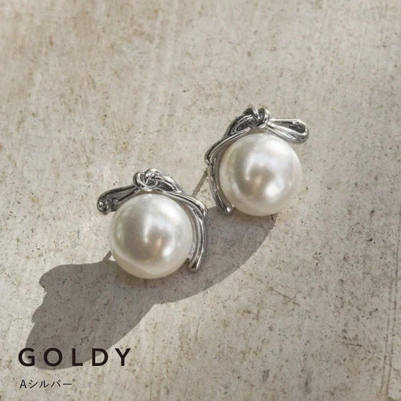 ビッグ パール ノット ピアス GOLDY ゴールディ 1250101 goldy アクセサリー レディース 女性 シルバー ゴールド 大きい パールピアス アレルギー対応 | GOLDY | 01