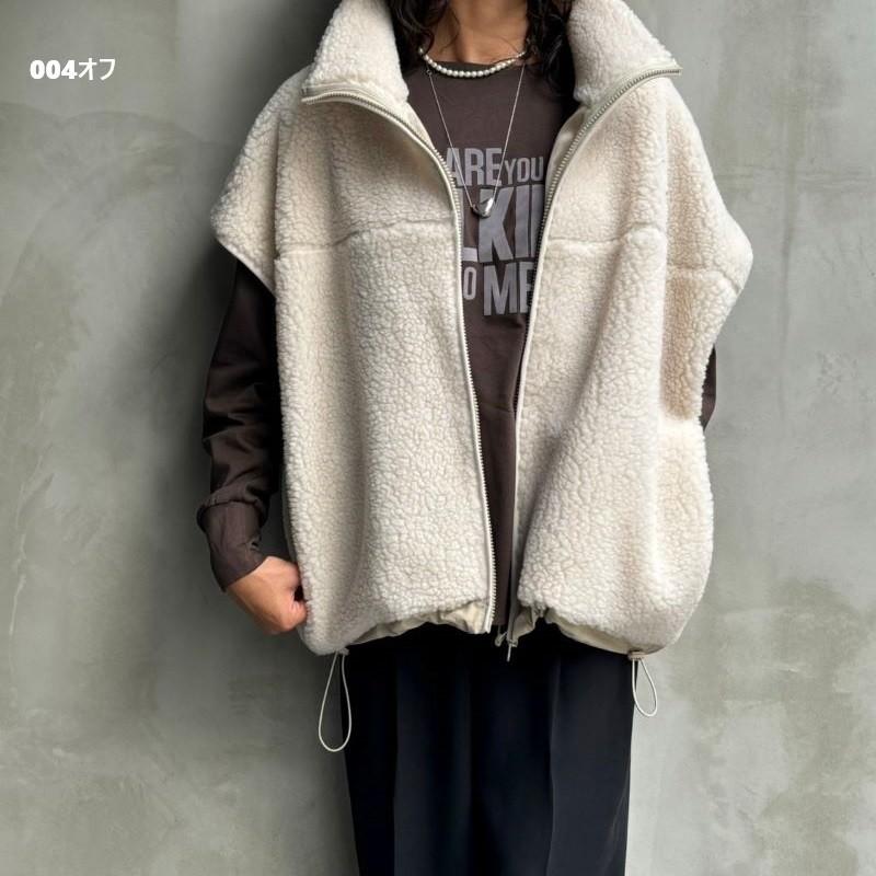 スタンドカラーボアベスト  flamingo firm フラミンゴファーム 150290 レディース アウター ベスト ジレ フリーサイズ オフホワイト グレー モカ 黒 ブラック | flamingo firm | 01
