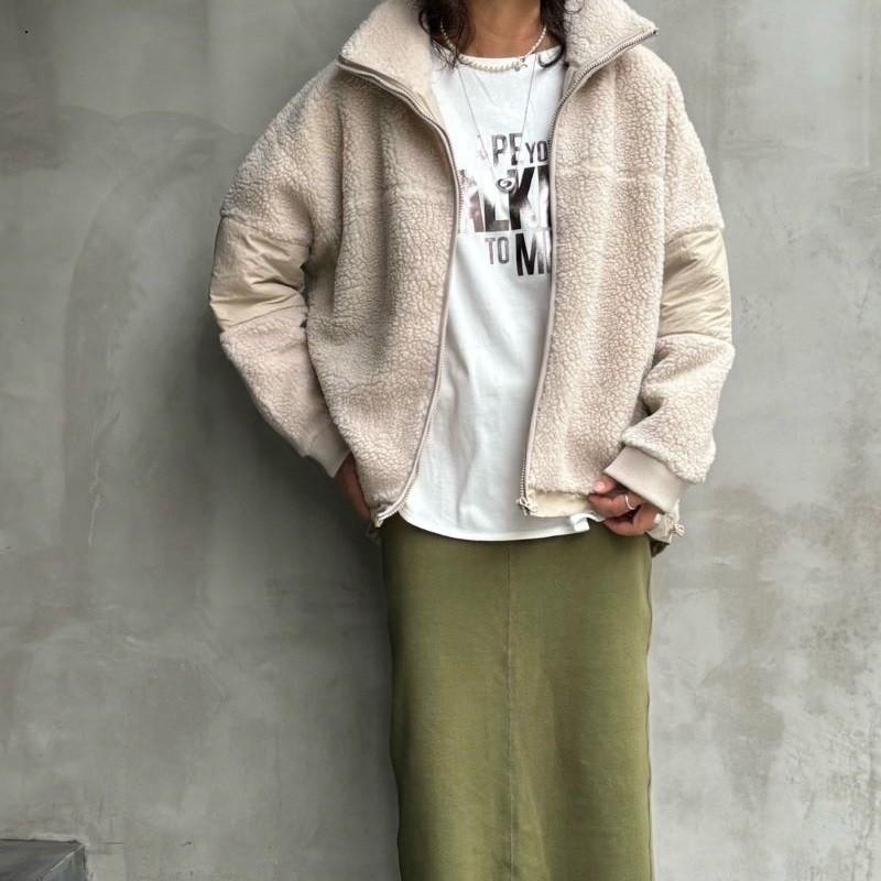 ボアスタンドカラーブルゾン  flamingo firm フラミンゴファーム 150291 レディース アウター ジャケット フリーサイズ オフホワイト グレー モカ 黒 ブラック | flamingo firm | 07