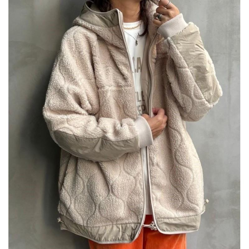 ボアシップパーカーコート  flamingo firm フラミンゴファーム 150295 レディース アウター ジャケット ブルゾン フリーサイズ オフホワイト モカ 黒 ブラック | flamingo firm