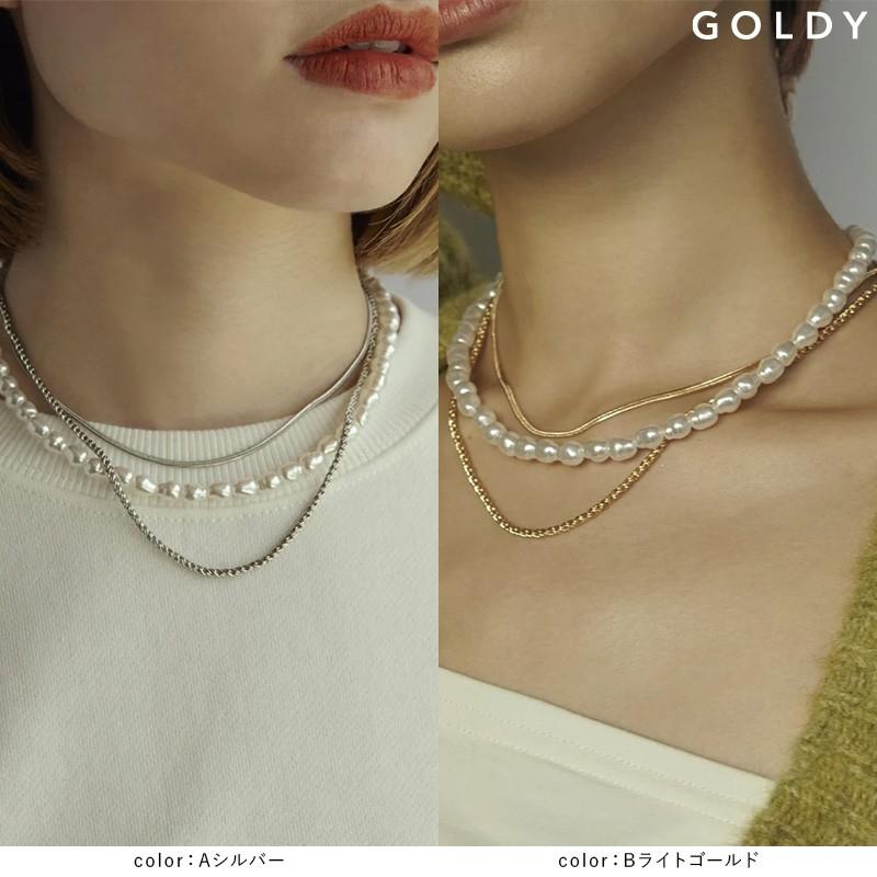 パール × チェーン マルチ レイヤード ネックレス GOLDY ゴールディ 3221111 goldy アクセサリー レディース パールネックレス セット シルバー ゴールド | GOLDY | 12