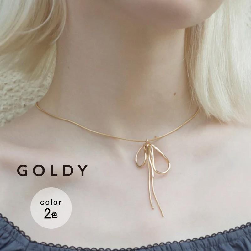 ドループ メタル チェーン リボン ネックレス GOLDY ゴールディ 3240703 goldy アクセサリー レディース ロングネックレス シルバー ゴールド goldy ネックレス | GOLDY
