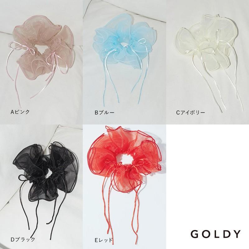 リボン ハング チュール ビッグ シュシュ GOLDY ゴールディ 6240402 goldy ヘアアクセサリー レディース ヘアゴム リボン 大きいシュシュ goldy シアーシュシュ | GOLDY | 16