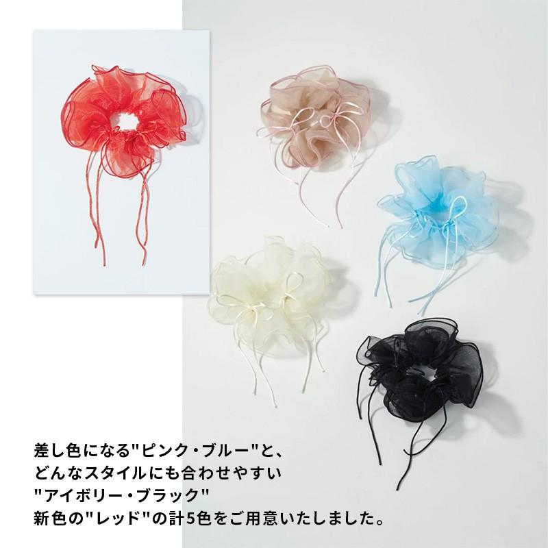 リボン ハング チュール ビッグ シュシュ GOLDY ゴールディ 6240402 goldy ヘアアクセサリー レディース ヘアゴム リボン 大きいシュシュ goldy シアーシュシュ | GOLDY | 07