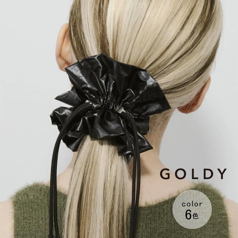 ドローストリング メタリック シュシュ GOLDY ゴールディ 6240750 goldy ヘアアクセサリー レディース ブルー カーキ ホワイト シルバー ブラック グレー | GOLDY