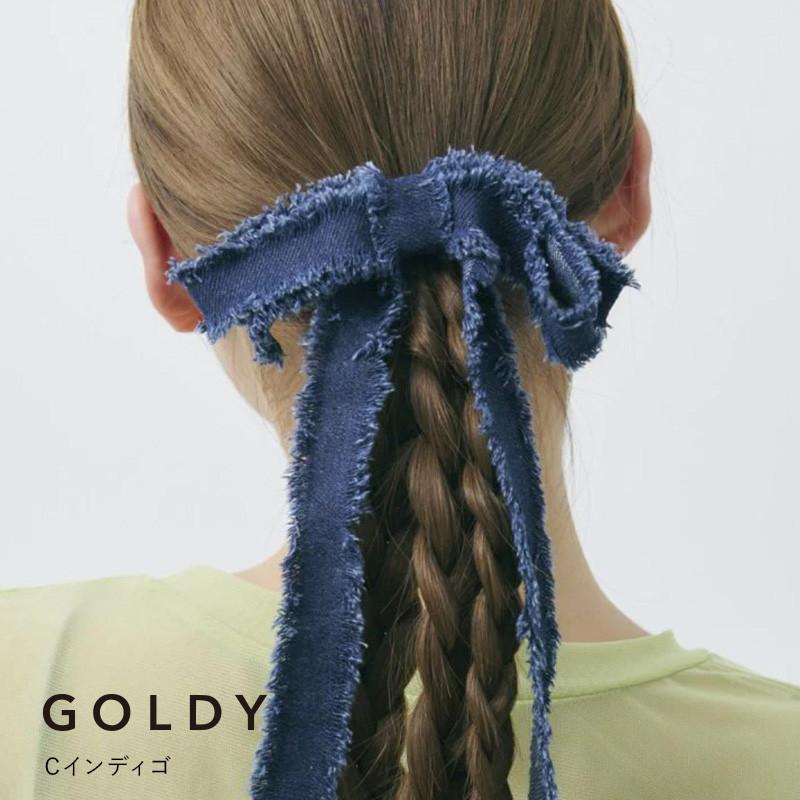 カット オフ デニム リボン ヘアカフ GOLDY ゴールディ 6250104 goldy ヘアアクセサリー レディース リボン ポニーフック ブルー インディゴ ブラック | GOLDY | 03