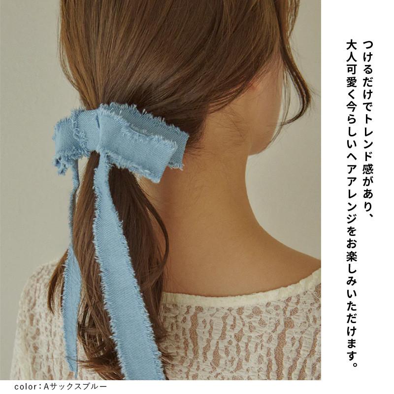カット オフ デニム リボン ヘアカフ GOLDY ゴールディ 6250104 goldy ヘアアクセサリー レディース リボン ポニーフック ブルー インディゴ ブラック | GOLDY | 07