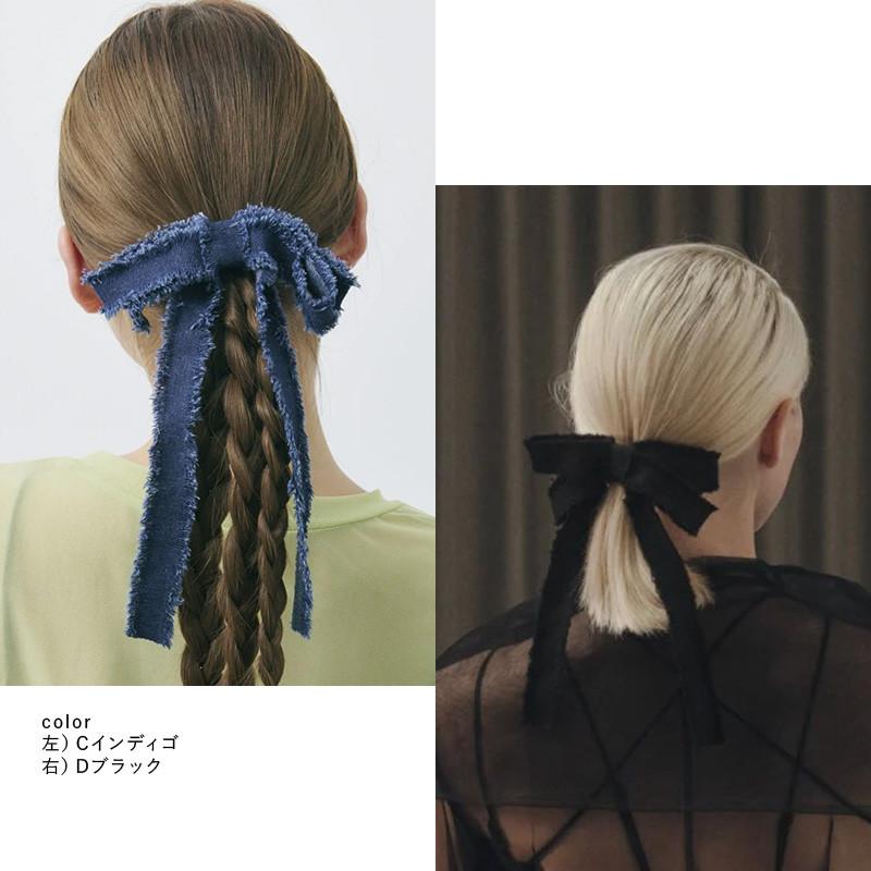 カット オフ デニム リボン ヘアカフ GOLDY ゴールディ 6250104 goldy ヘアアクセサリー レディース リボン ポニーフック ブルー インディゴ ブラック | GOLDY | 09