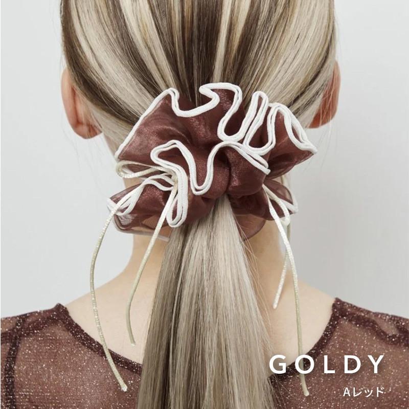 リボン ハング パイピング シュシュ GOLDY ゴールディ 6250207 goldy ヘアアクセサリー レディース ヘアゴム レッド ベージュ ブラウン オフホワイト ブラック | GOLDY | 01