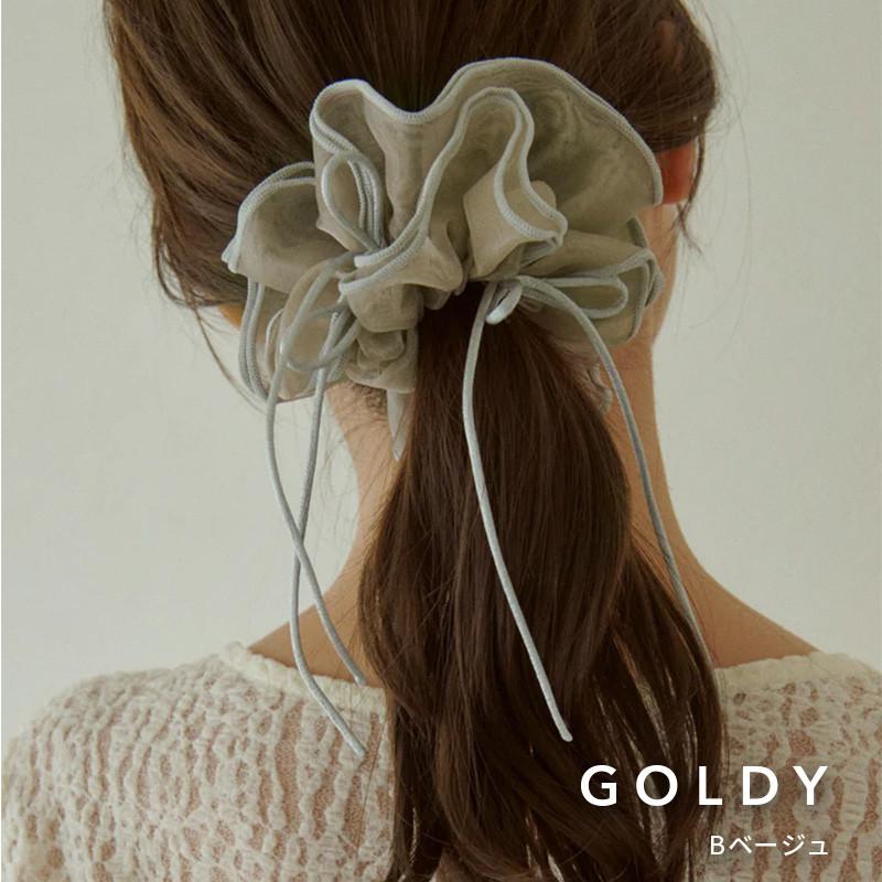 リボン ハング パイピング シュシュ GOLDY ゴールディ 6250207 goldy ヘアアクセサリー レディース ヘアゴム レッド ベージュ ブラウン オフホワイト ブラック | GOLDY | 02