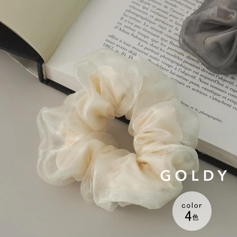 サテン × チュール レイヤード シュシュ GOLDY ゴールディ 6250508 goldy ヘアアクセサリー レディース ヘアゴム シアー アイボリー ブラウン グレー ブラック | GOLDY