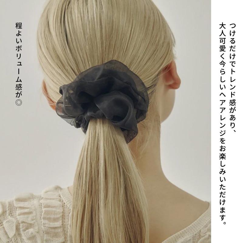 サテン × チュール レイヤード シュシュ GOLDY ゴールディ 6250508 goldy ヘアアクセサリー レディース ヘアゴム シアー アイボリー ブラウン グレー ブラック | GOLDY | 06