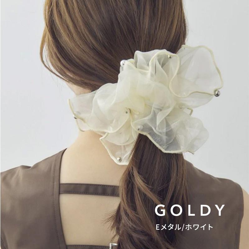 スフィアー シアー ビッグ シュシュ GOLDY ゴールディ 6250704 goldy ヘアアクセサリー レディース オーロラ ホワイト ブラック パール メタル goldy シュシュ | GOLDY | 05