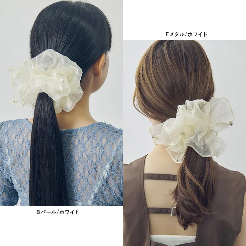 スフィアー シアー ビッグ シュシュ GOLDY ゴールディ 6250704 goldy ヘアアクセサリー レディース オーロラ ホワイト ブラック パール メタル goldy シュシュ | GOLDY | 12