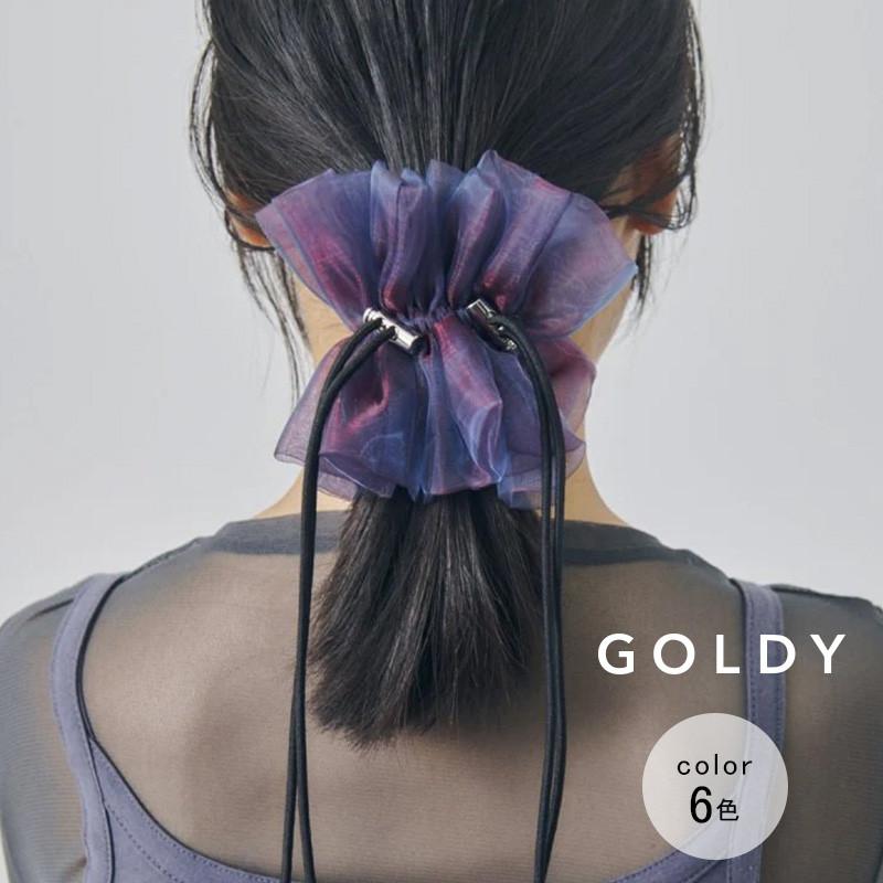 ドローストリング シアー シュシュ "2" GOLDY ゴールディ 6250751 goldy ヘアアクセサリー レディース ネイビー ピンク ピーチ ブラウン アイボリー パープル | GOLDY