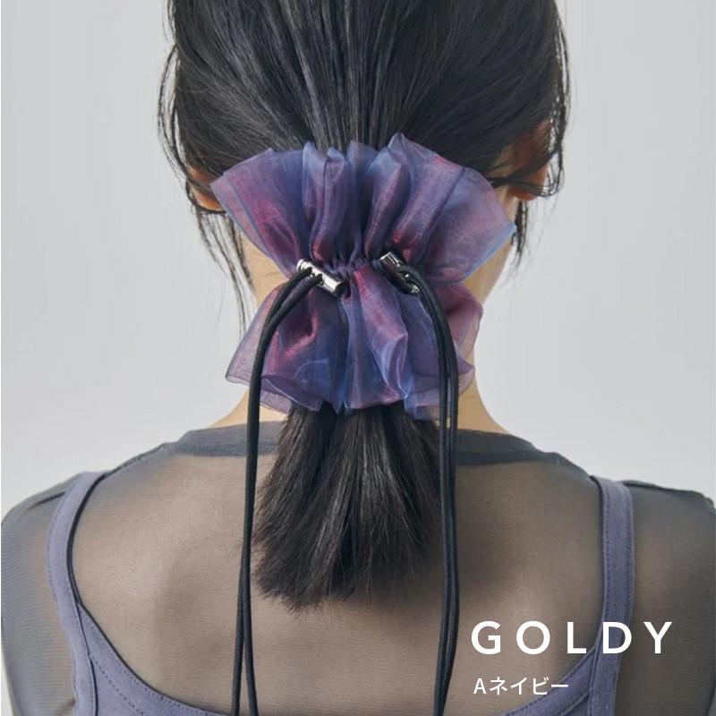 ドローストリング シアー シュシュ "2" GOLDY ゴールディ 6250751 goldy ヘアアクセサリー レディース ネイビー ピンク ピーチ ブラウン アイボリー パープル | GOLDY | 01
