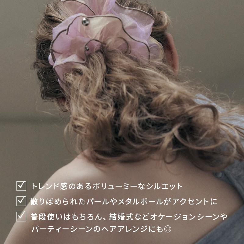 スフィアー シアー ビッグ シュシュ 2 GOLDY ゴールディ 6250950 goldy ヘアアクセサリー ヘアゴム リボン 大きい パープル ブラウン グレー パール メタル | GOLDY | 08