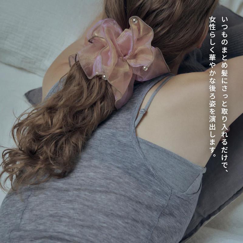 スフィアー シアー ビッグ シュシュ 2 GOLDY ゴールディ 6250950 goldy ヘアアクセサリー ヘアゴム リボン 大きい パープル ブラウン グレー パール メタル | GOLDY | 10