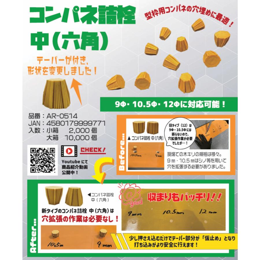 コンパネ詰栓 中 六角 R 2000個入 送料無料 | アラオ | 04