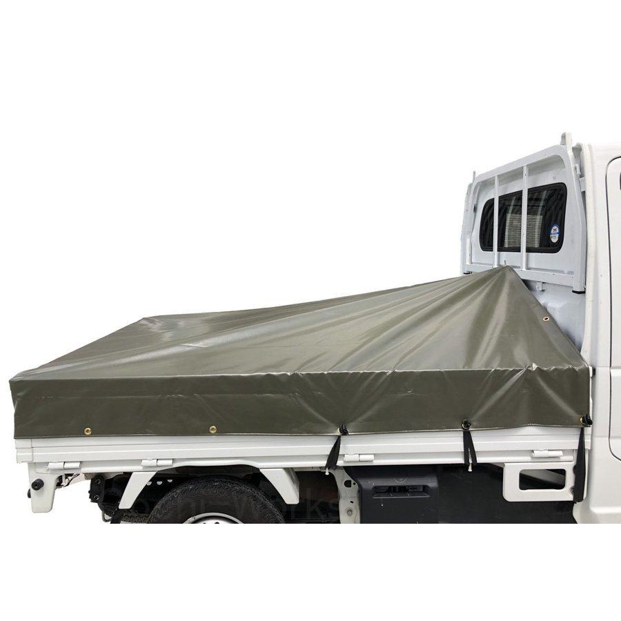 バンジーコード 10本付 トラックシート 伸縮式荷台ポールセット スロープ型 OD 国防色 軽トラ用 標準荷台軽トラック用 エステル帆布 荷台シート シートカバー |  | 05