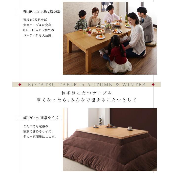 天然木オーク材伸長式こたつテーブル 長方形(80×120〜180cm) : MEGA