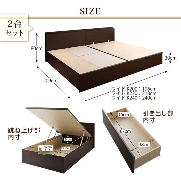 壁付できる棚コンセント付国産ファミリー収納ベッド スタンダードポケットコイルマットレス付き 【Tonarine】 B(S)+A(SD)タイプ ワイドK220