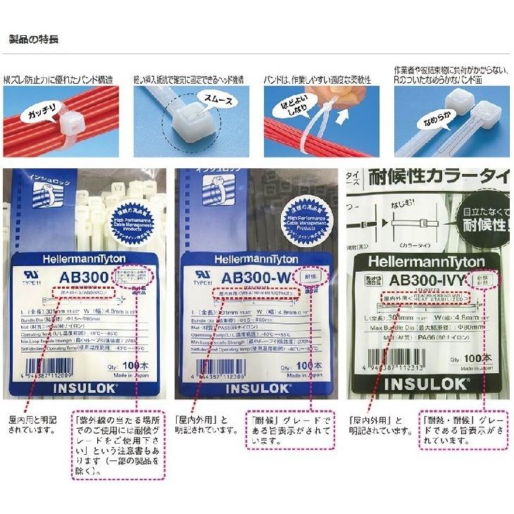 結束バンド ケーブルタイ インシュロック ABタイ 屋外用(黒色) AB-150