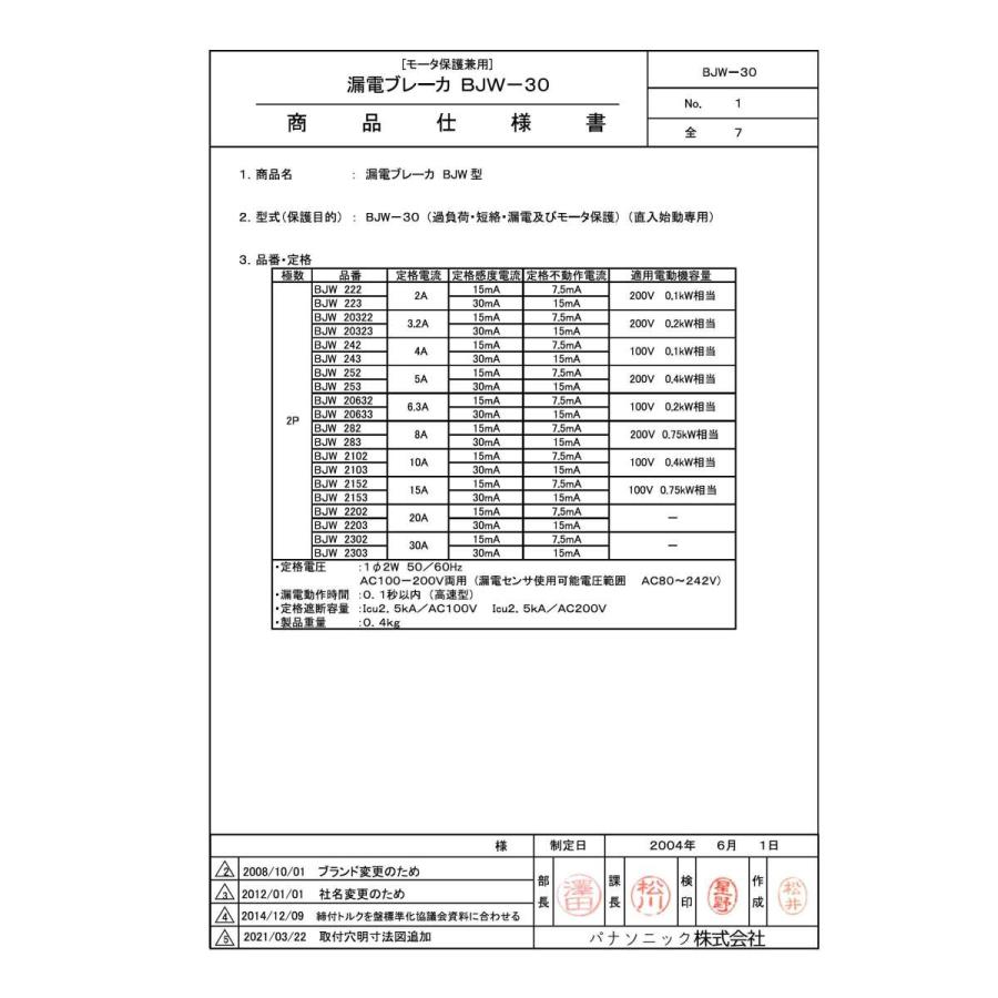 Panasonic - パナソニック BJWA3203 漏電ブレーカー 新品未使用 2個セット Panasonic(パナソニック) 漏電ブレーカー20A BJW3203の通販